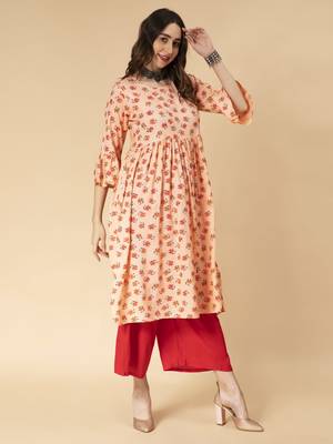 Peach printed rayon ethnic-kurtis 3