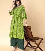Green printed rayon ethnic-kurtis