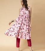 Light-pink printed viscose ethnic-kurtis