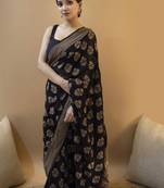 Black Colour Banarasi Silk Saree With Zari Weaving Work
