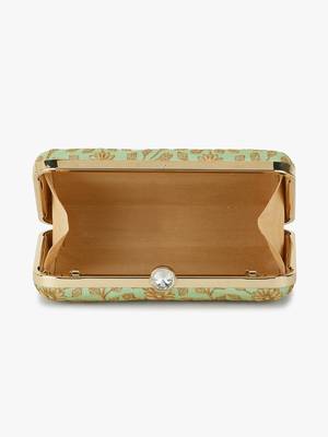 Anekaant Hue Pista Green & Gold Floral Embroidered Faux Silk Clutch 5