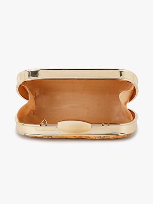Hue Peach & Gold Floral Embroidered Faux Silk Clutch 5