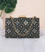 Hue Black & Multi Geometric Embroidered Velvet Clutch
