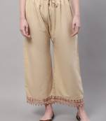 Women Regular Fit Beige Plus Cotton Lace Palazzo