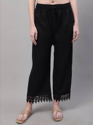 Women Regular Fit Black Plus Cotton Lace Palazzo 1