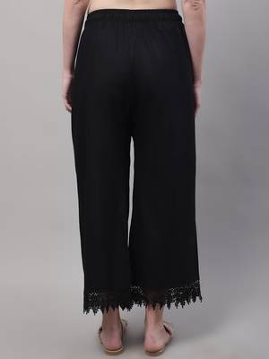 Women Regular Fit Black Plus Cotton Lace Palazzo 2