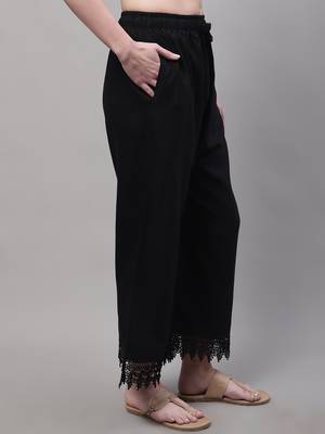 Women Regular Fit Black Plus Cotton Lace Palazzo 3