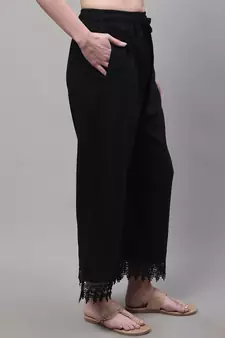 Women Regular Fit Black Plus Cotton Lace Palazzo