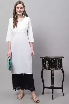 Women Regular Fit Black Plus Cotton Lace Palazzo
