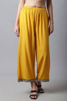 Women Regular Fit Yellow Rayon Palazzo