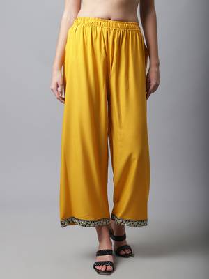 Women Regular Fit Yellow Rayon Palazzo 1