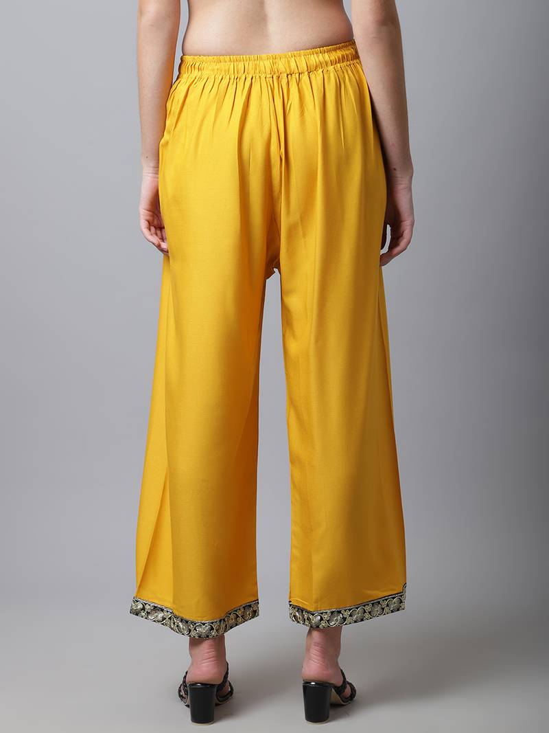 Women Regular Fit Yellow Rayon Palazzo