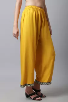Women Regular Fit Yellow Rayon Palazzo