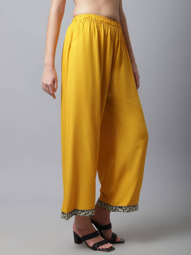 Women Regular Fit Yellow Rayon Palazzo