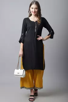 Women Regular Fit Yellow Rayon Palazzo