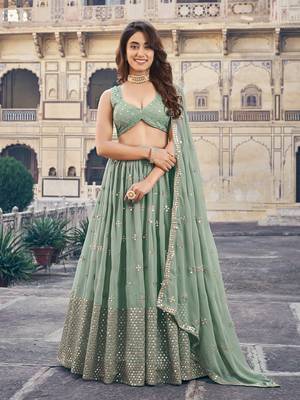 Mint Green Lehenga Choli Set for Women 1