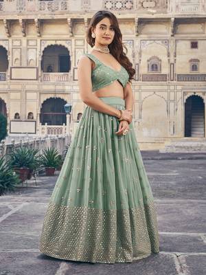 Mint Green Lehenga Choli Set for Women 2