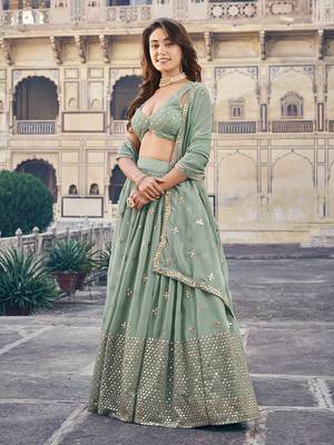 Mint Green Lehenga Choli Set for Women 3
