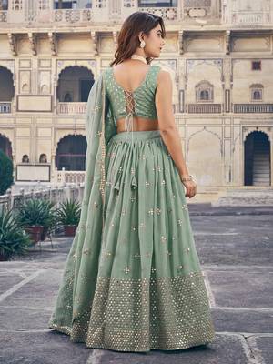 Mint Green Lehenga Choli Set for Women 4