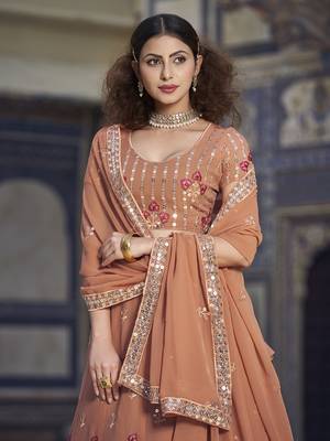 Rust  Georgette Semi-Stitched Lehenga and Unstitched Blouse With Dupatta 2