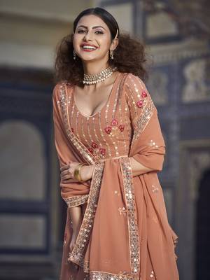 Rust  Georgette Semi-Stitched Lehenga and Unstitched Blouse With Dupatta 3
