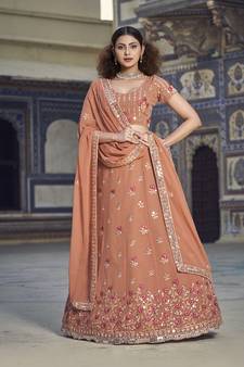 Rust  Georgette Semi-Stitched Lehenga and Unstitched Blouse With Dupatta
