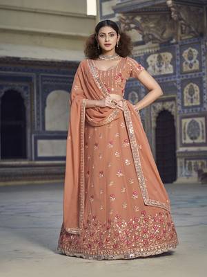 Rust  Georgette Semi-Stitched Lehenga and Unstitched Blouse With Dupatta 1