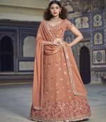 Rust  Georgette Semi-Stitched Lehenga and Unstitched Blouse With Dupatta