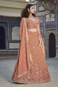 Rust  Georgette Semi-Stitched Lehenga and Unstitched Blouse With Dupatta