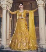 Yellow  Net Semi-Stitched Lehenga and Unstitched Blouse With Dupatta