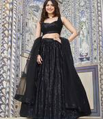Black Georgette Semi-Stitched Lehenga and Unstitched Blouse With Dupatta