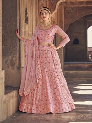 Light Pink  Georgette  Semi-Stitched Lehenga and Unstitched Blouse With Dupatta 1