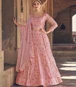 Light Pink  Georgette  Semi-Stitched Lehenga and Unstitched Blouse With Dupatta