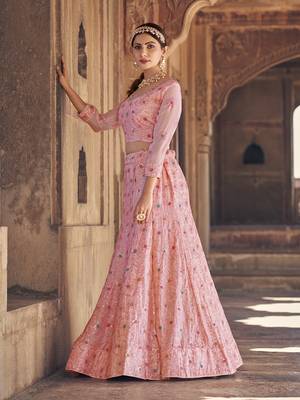 Light Pink  Georgette  Semi-Stitched Lehenga and Unstitched Blouse With Dupatta 2
