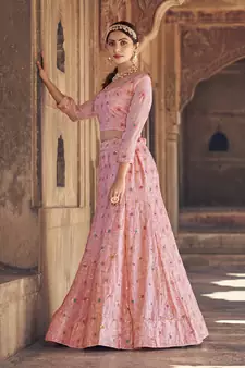 Light Pink  Georgette  Semi-Stitched Lehenga and Unstitched Blouse With Dupatta