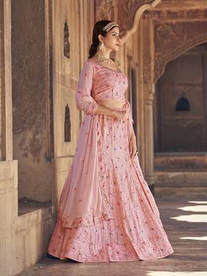 Light Pink  Georgette  Semi-Stitched Lehenga and Unstitched Blouse With Dupatta 3