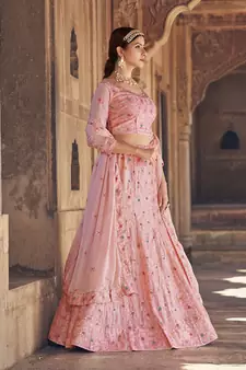 Light Pink  Georgette  Semi-Stitched Lehenga and Unstitched Blouse With Dupatta