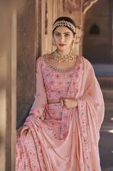 Light Pink  Georgette  Semi-Stitched Lehenga and Unstitched Blouse With Dupatta