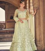 Mint Green Net Semi-Stitched Lehenga and Unstitched Blouse With Dupatta