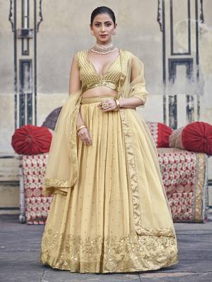 Gold Toned  Georgette  Semi-Stitched Lehenga and Unstitched Blouse With Dupatta 1