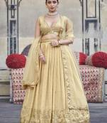 Gold Toned  Georgette  Semi-Stitched Lehenga and Unstitched Blouse With Dupatta