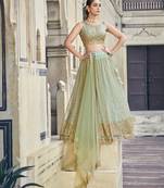 Sea Green Net  Semi-Stitched Lehenga and Unstitched Blouse With Dupatta