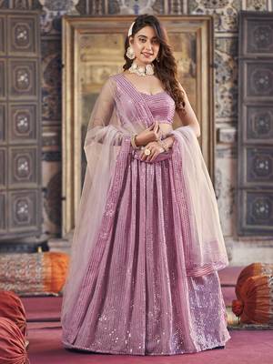 Purple  Georgette Semi-Stitched Lehenga and Unstitched Blouse With Dupatta 1