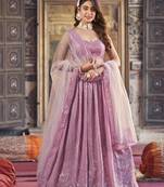 Purple  Georgette Semi-Stitched Lehenga and Unstitched Blouse With Dupatta