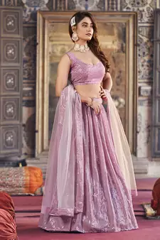 Purple  Georgette Semi-Stitched Lehenga and Unstitched Blouse With Dupatta