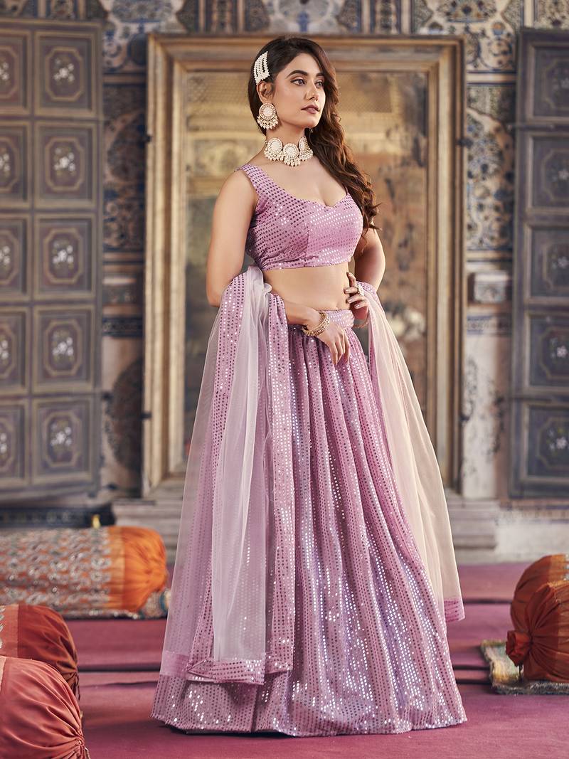 Purple  Georgette Semi-Stitched Lehenga and Unstitched Blouse With Dupatta