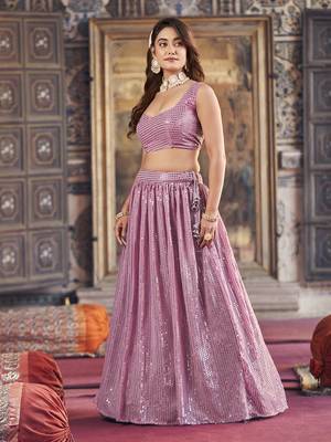 Purple  Georgette Semi-Stitched Lehenga and Unstitched Blouse With Dupatta 3