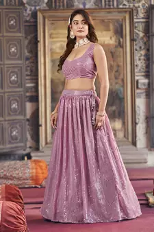 Purple  Georgette Semi-Stitched Lehenga and Unstitched Blouse With Dupatta