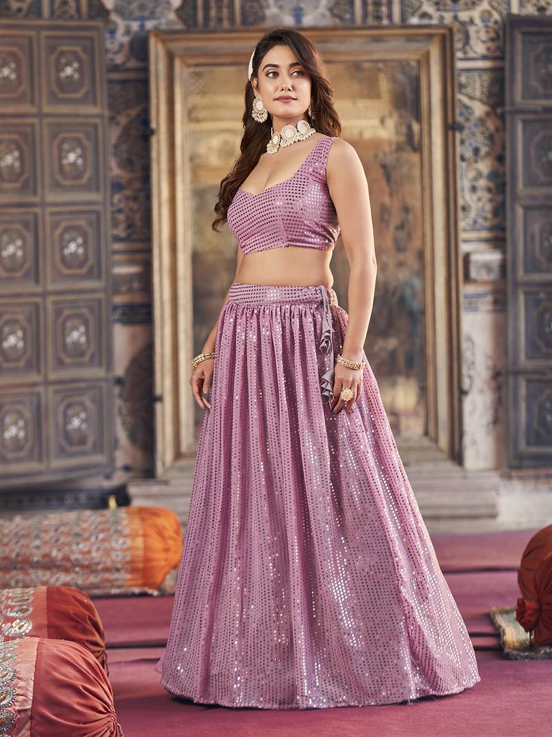 Purple  Georgette Semi-Stitched Lehenga and Unstitched Blouse With Dupatta