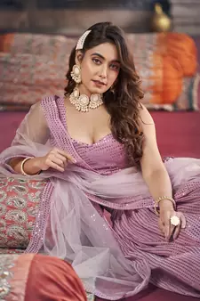 Purple  Georgette Semi-Stitched Lehenga and Unstitched Blouse With Dupatta